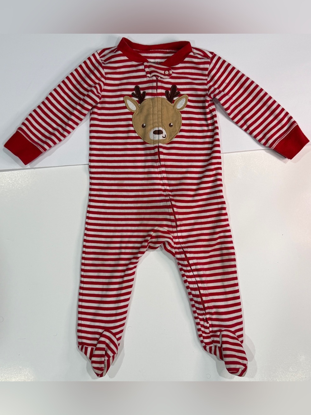 Carter's Red & White Striped Reindeer Footed One-Piece